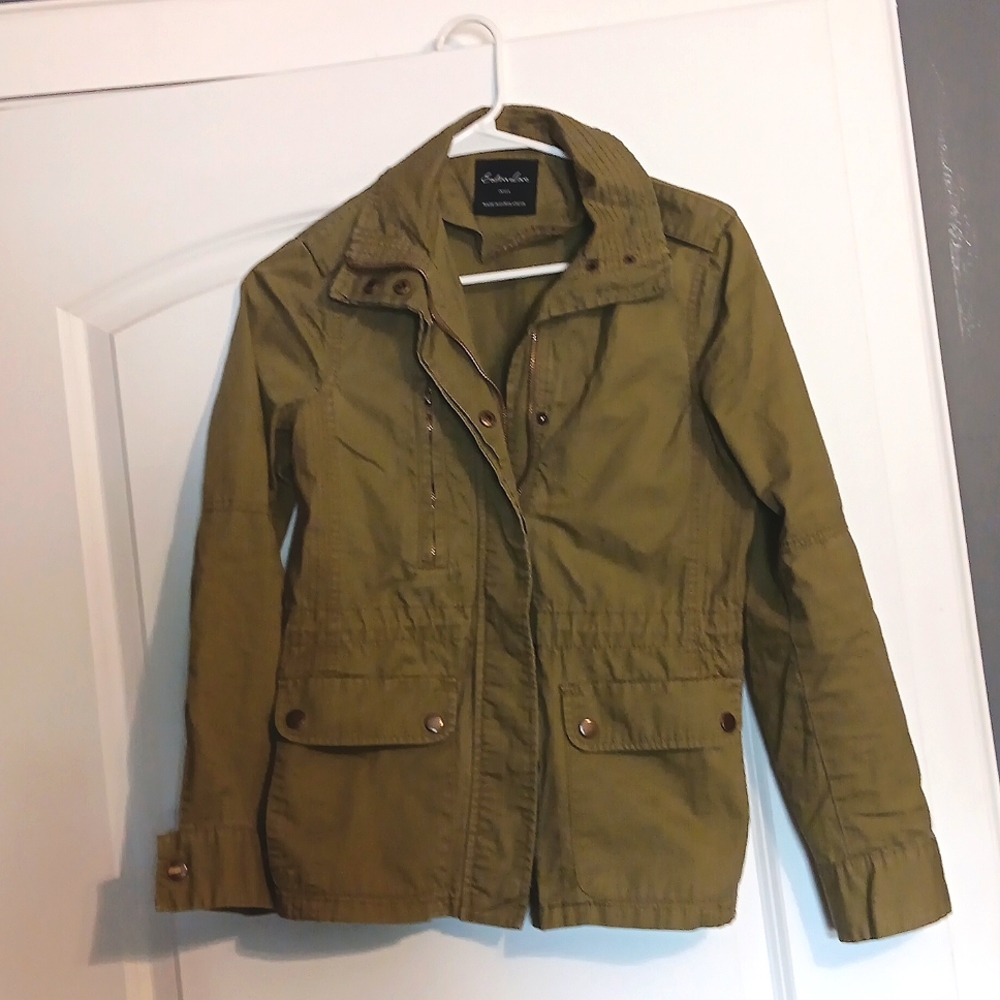 Women's Endless Love Cinched Waist, Green Military Jacket, Size Small